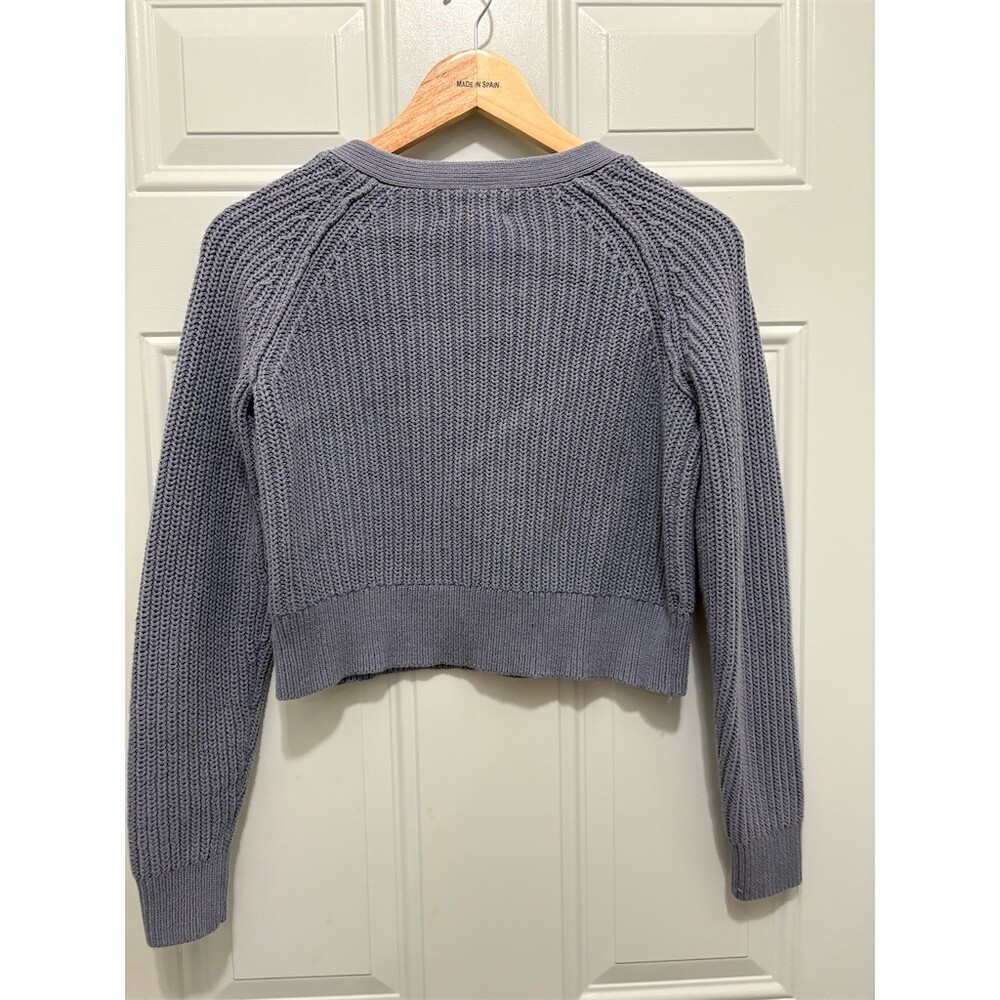 Aéropostale Sweater Womens Size S Blue Cropped Chunky Rib Knit Henley - Picture 4 of 8